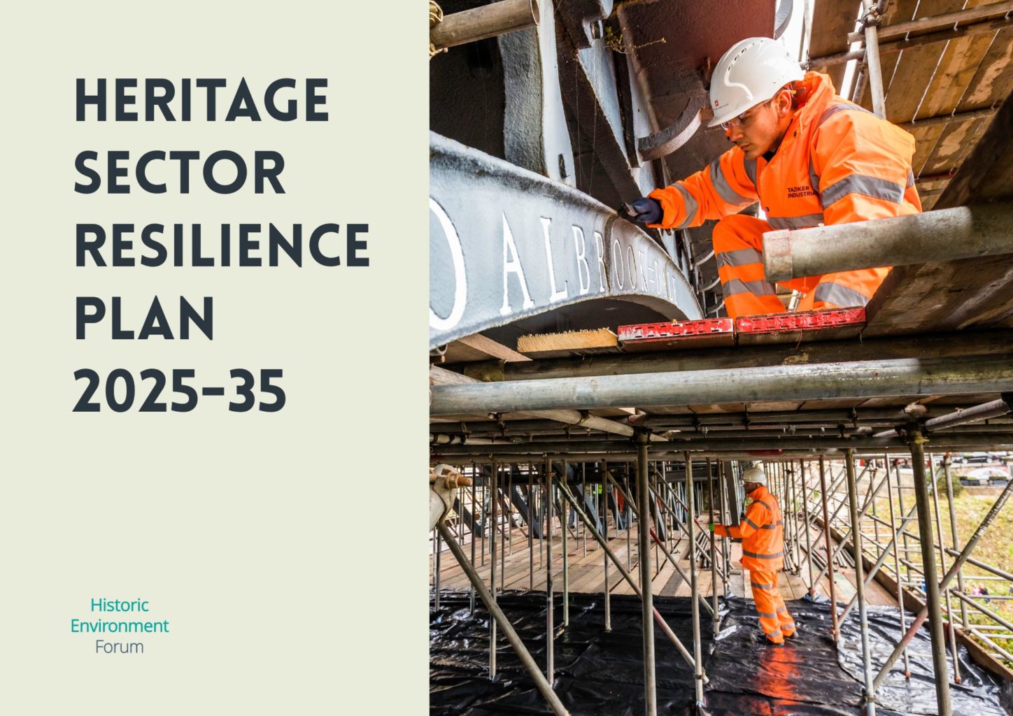 Image is a screenshot of the front cover of Heritage Sector Resilience Plan 2025-35, used for decorative purposes